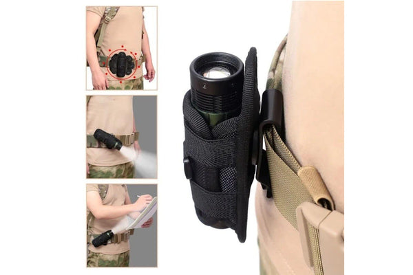 360 Rotatable Molle Flashlight Pouch For Tactical Hunting Nylon Holster For Outdoor Torch Portable