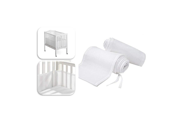 4 Sided Cot Liner Cot Shield Mesh Crib Breathable Baby Bumper Airflow WHITE