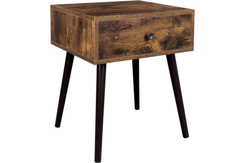 VASAGLE Nightstand with A Drawer and Tapered Legs - Rustic Brown