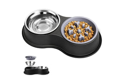 PETSWOL Dog Water and Food Bowls with Slow Feeder - Black