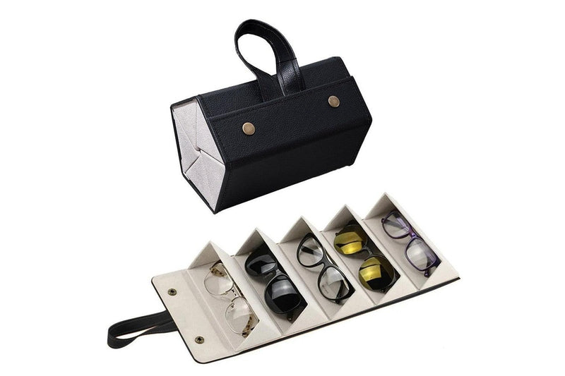 5 Slots Foldable Eyeglasses Holder Case Travel Glasses Organizer Hanging Eyeglass Holder Black