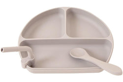 All4Ella: Silicone Plate with Straw & Spoon - Stone