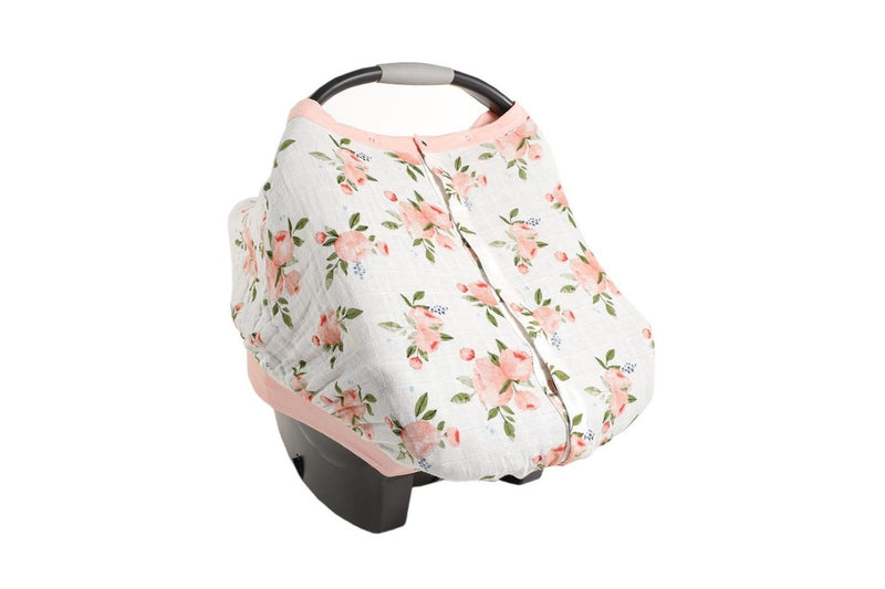 Little Unicorn: Muslin Car Seat Canopy V2 - Watercolour Roses