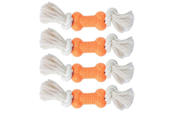 4x Paws & Claws Essential Interactive 8.5cm Rubber Bone Rope Pet Dog Toy Assort