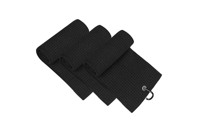 HYPERANGER 3 Pack Microfiber Golf Towels with Clip - Black