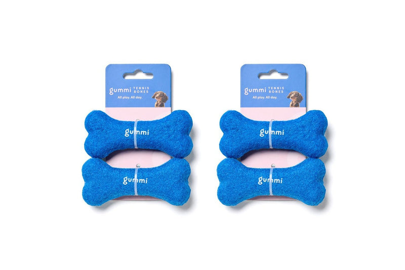 4PK Gummi Dog Puppy Tennis Bones Soft Plush Toy Squeaker Throw Fetch Small Blue