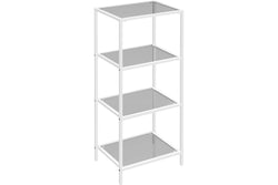 VASAGLE 4-Tier Bookshelf with Tempered Glass - Pearl White and Slate Gray