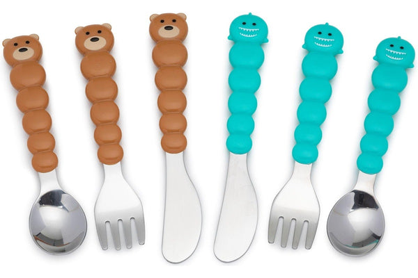 Melii: Cat & Bulldog Utensil Set - Brown + Blue (6pc Set)