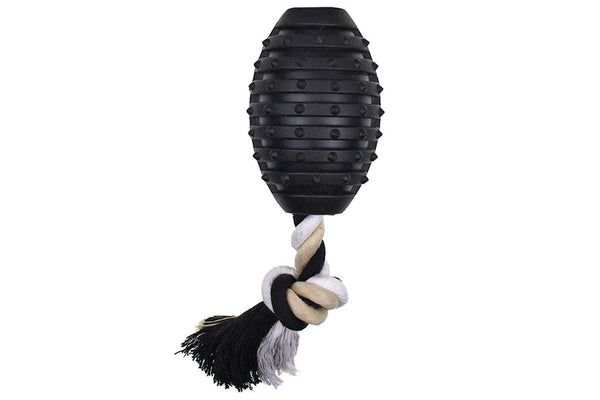 Paw Play 38cm Rubber Rope Banana Scented Rugby Ball Pet Cat Dog Toy Jumbo Black