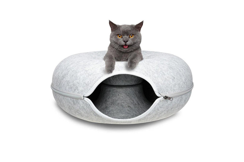 59 X 29Cm Cat Tunnel Bed Dark Grey Felt Pet Puppy Nest Cave Toy Light - One Size