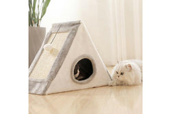 Foldable Triangular Cat Bed with Scratching Surfaces - Large (Grey)