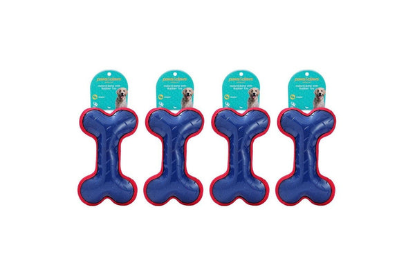 4x Paws And Claws Oxford Bone w TPR Rubber Dog Chew Toy 24x15x4cm Assorted