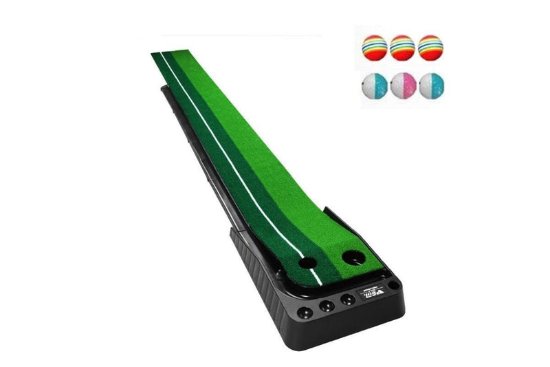 2.5M Golf Indoor Swing Grip Putting Trainer Practice Pace With Automatic Return Fairways & 3 Soft Balls & 3 Two-Colour Balls