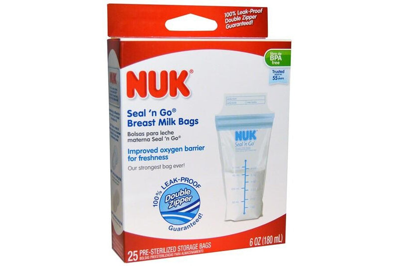 NUK Seal 'n Go Breast Milk Bags BPA Free Double Zipper Leak Proof - 25x 180ml