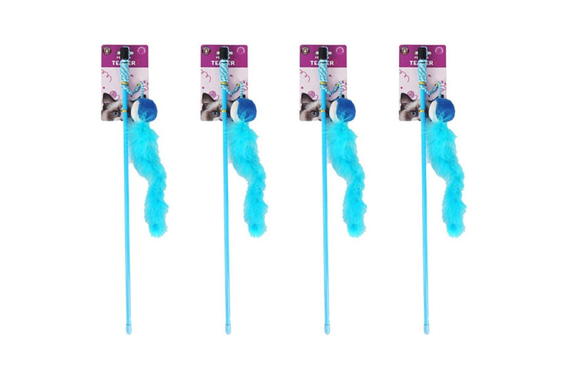 4x Dudley's World Of Pets Fluffy Wand Interactive Cat Pet Play Toy 40cm Assorted