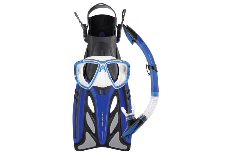 Mirage Crystal Adult Mask, Snorkel & Fin Set - Blue - S / M