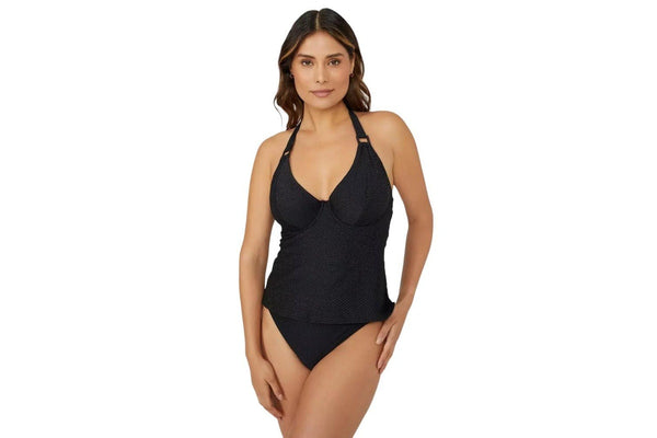 Gorgeous Womens/Ladies Sparkle Non-Padded Tankini Top (Black) (32G)