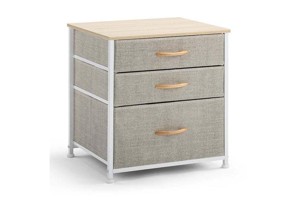 Ovela: 3 Drawer Nightstand Bedside Table - Beige