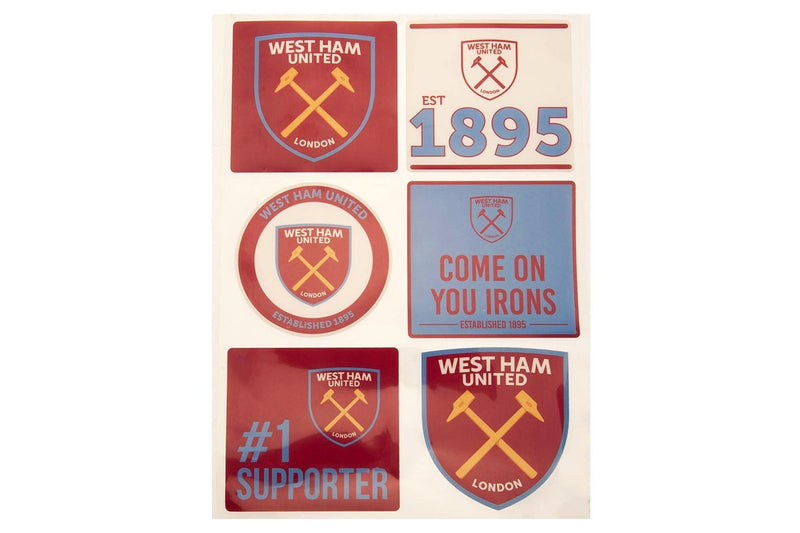 West Ham United FC Assorted Designs Car Decal Set (Pack of 6) (Claret Red/Sky Blue) (One Size)