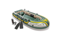 Intex 295cm Seahawk 3 Inflatable Floating Sports Boat w Oars Hand Pump Green