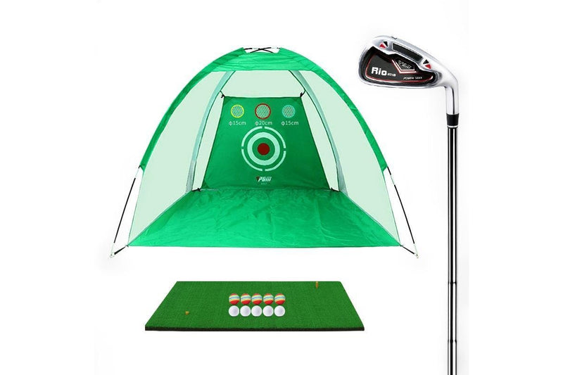 Golf Training Aids Indoor Sports Hitting Practice Net 3M With Hitting Mat & Seven-Iron Green