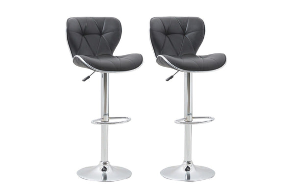 Adjustable Swivel High Back PU Leather Bar Stool (Pack of 2) - Black