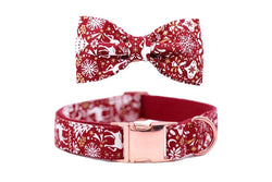 Red Christmas Dog Collar With Bow Tie - Xs