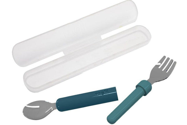 Melii: Detachable Spoon & Fork - Blue + Beige