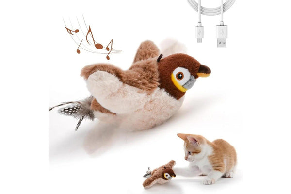 Cat Squeaky Toys Rechargeable Interactive Cat Toy Touch Activated Kitten Plush Pet Toys Brown