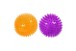 Set of 2 Pcs Pet Dog Squeaky Toys Spiky Dog Balls Cleaning Teeth Chewing Toys -Orange and Purple