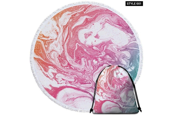 Rainbow Marble Print Round Beach Towel