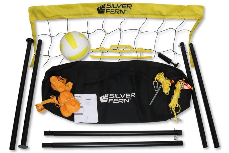 Silver Fern Sports Volleyball Adjustable Poles & Net Set with Court Marking Rope