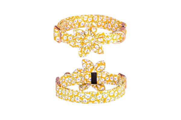 Cute Daisy Flower Pet Collar Cotton Printed Dog - Yellow - S