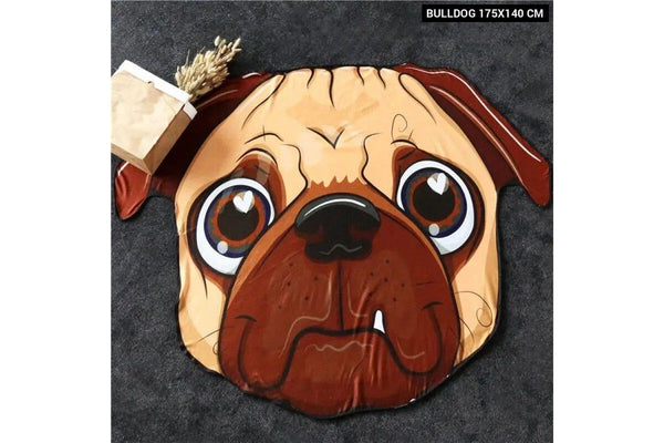 Bulldog Pug Cartoon Microfiber Round Beach Towel Mat For Kids