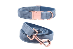 Blue Velvet Soft Dog Collar And Leash Set - M