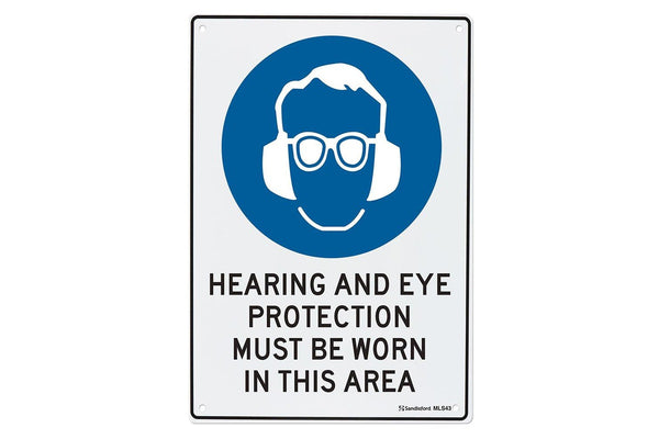 Hearing & Eye Protection Must Be Worn 450x300mm Sign Polypropylene Mountable