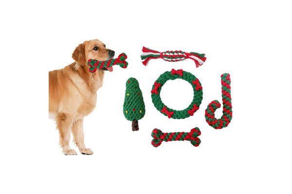 5 Pcs Dog Rope Chew Toys Kit Pet Puppy Cotton Teething Toy Christmas Style