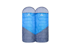 Wildtrak Gascoyne 230x70cm Hooded Twin Sleeping Bags Camping Sleeper Blue Grey