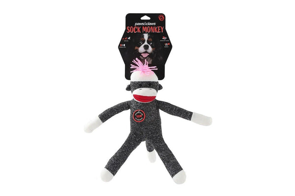 Paws & Claws 45cm Sock Monkey Animal Soft Plush Toy w Squeaker For Dog Pet Grey