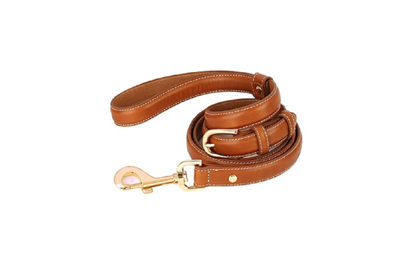 Genuine Leather Dog Collar And Leash Set Soft Durable Plain Dogs Collars Adjustable For Medium Large - Brown - M