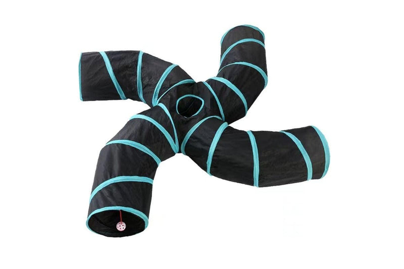 Foldable Pet Cat Exercise 4-Way Tunnel Play Toy - One Size