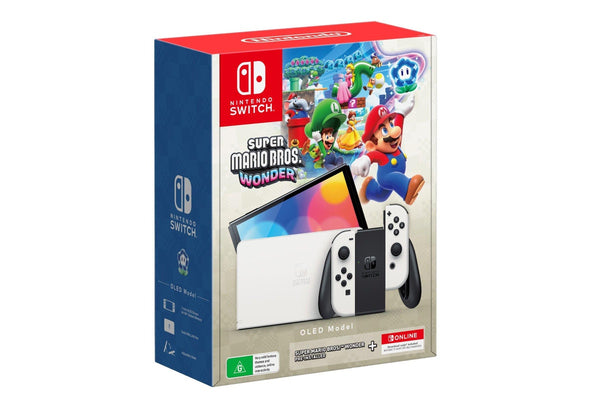 Nintendo Switch OLED model with Super Mario Bros. Wonder + NSO 12 Months Bundle (White)