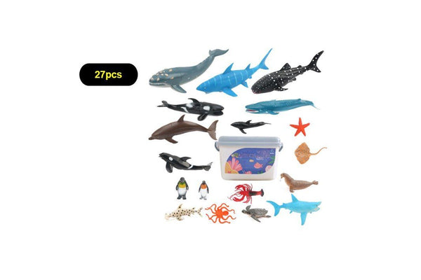 27pcs Sea Life Figures Toy Set Storage box Animal Realistic Playset Kids