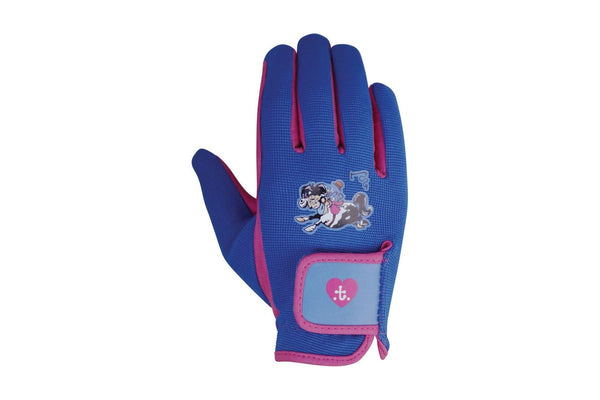 Hy Childrens/Kids Thelwell Collection Riding Gloves (Cobalt Blue/Magenta) (XL)