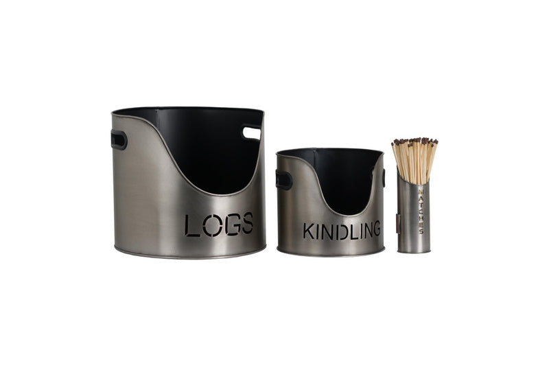 Hill Interiors Kindling Buckets & Matchstick Holder (Silver) (One Size)