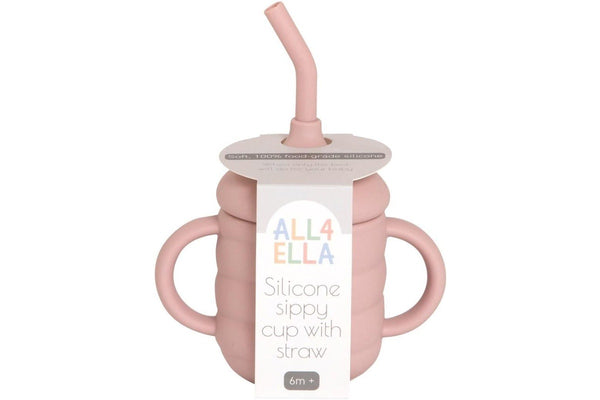 All4Ella: Silicone Sippy Cup With Straw - Dusty Pink