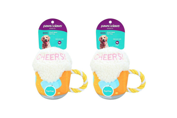 2x Paws & Claws Plush Soft Beer Dog Pet Interactive Activity Play Toy 18x18cm