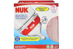 NUK Bottle with Perfect Fit Nipple 0+ Months Medium Feed Pink - 3 Wide Neck BPA Free Bottles (300ml each)