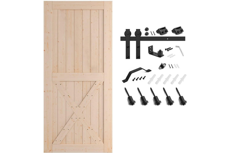 Fraser Country X Shape Wood Barn Door with Installation Hardware Kit