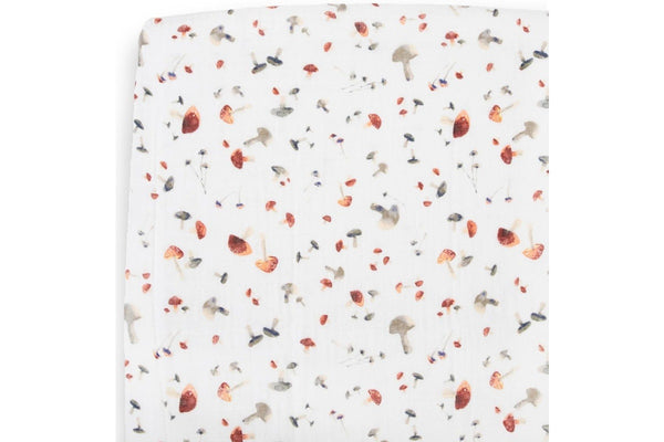 Little Unicorn: Muslin Fitted Cot Sheet - Mushrooms